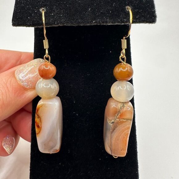 Almost 2.5" polished agate stone dangle earrings with stamped 925 hooks! - Picture 3 of 11